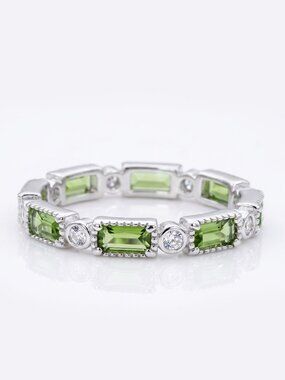 Swarovski Peridot green stackable eternity band ring, 925 Sterling Silver